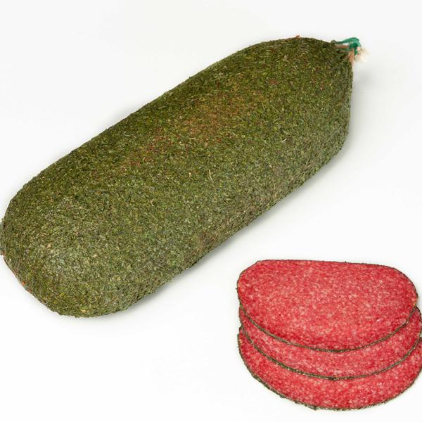 Salame Spanolo alla Erbe whole and sliced pieces, showcasing the flavor of traditional Spanish meat with herbs.