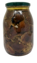 Funghi Cardoncelli Olio di Girasole 1 kg in a jar filled with mushrooms and oil.