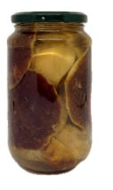 Jar of Funghi Porcini con Olio d’Oliva showing preserved mushrooms in olive oil.
