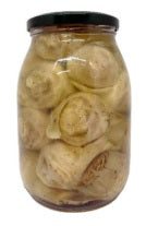 Carciofi Interi in Olio, a jar of whole artichokes preserved in sunflower seed oil, highlighted on a white background.