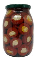 Peperoncini Ripieni  con Tonno in Olio in a jar, filled with spicy peppers and tuna.