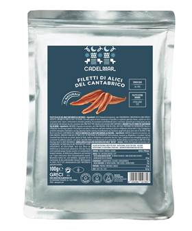 Filetti di Alici del Cantabrico - 100 gr pack, premium anchovy fillets in olive oil, ideal for antipasti.