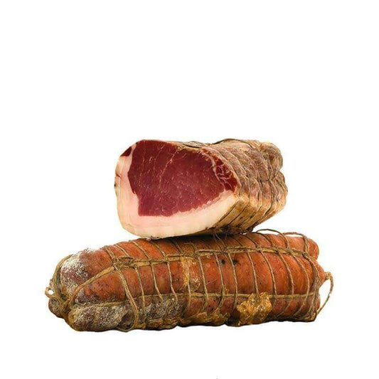 Lonza Reale di Maiale semi brado intera 6 kg prodotto locale e tradizionale. Carne di maiale con pepe nero, finocchietto e sale.