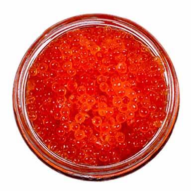 Uova Rosse di Lompo in un barattolo, uova di Lompo rosse da 50 grammi.