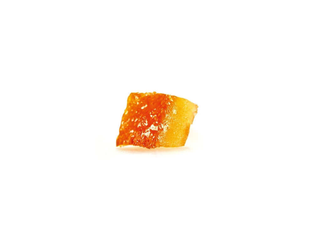 A single piece of crispy golden pork crackling against a white background.