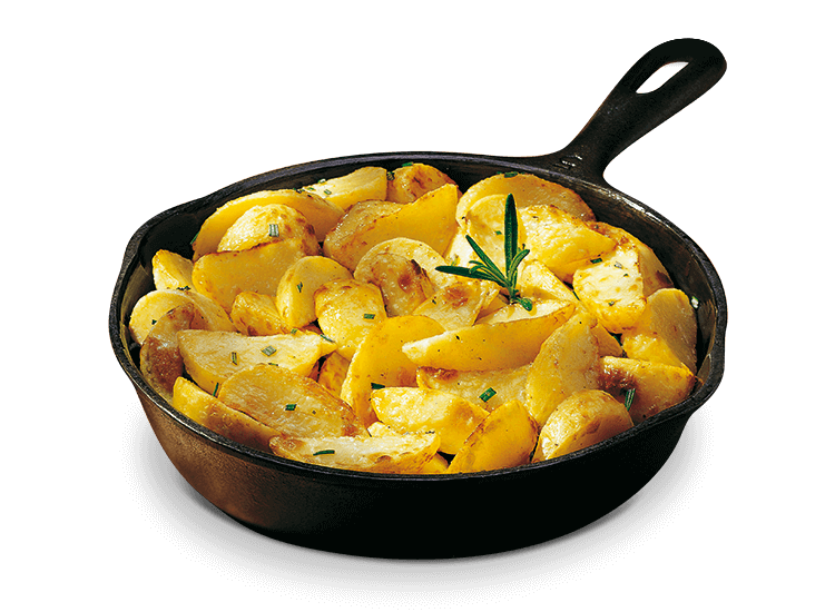 Patate d' Aspromonte cotte in padella con rosmarino, piatto da portare in tavola.