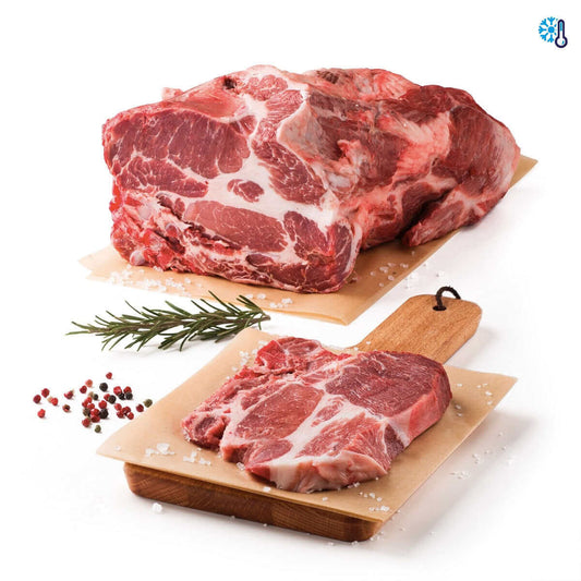 Capocollo senza osso di Maiale Nero 5 kg freschissimo su tagliere con rosmarino e spezie.