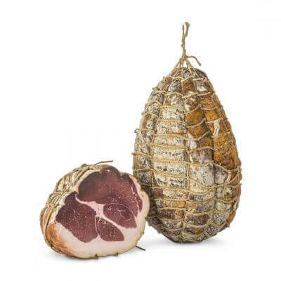 Culaccia Calabrese artisan salami 4.5 kg, featuring a whole piece and a sliced portion.