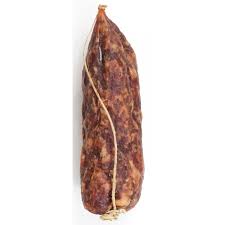 Soppressata Grecanica Calabrese, traditional Italian cured meat with visible cuts and Mediterranean spices.