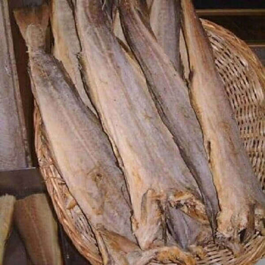 Dried fish in a wicker basket ready for cooking or processing