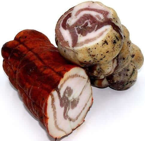 Guanciale arrotolato di nero calabrese 1,5 kg stagionato 100 giorni con pepe nero e finocchietto selvatico per pizze gourmet.