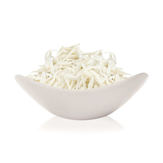 Mozzarella Julienne in a bowl for pizza, ideal for electric and gas ovens, 3 kg package.