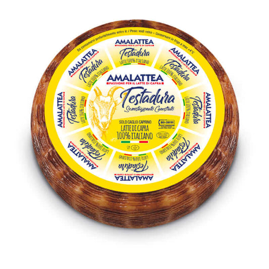 Semi-aged Testadura Caprino di Malga cheese from Sardinia, 1.5 kg wheel by Amalattea.